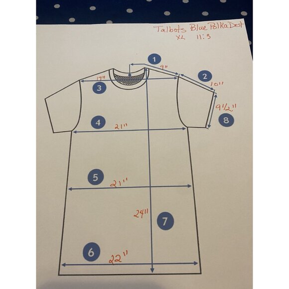 TALBOTS Navy Blue White Polka Dots Short Sleeve Bottom Hem Tie Top XL - Picture 8 of 9